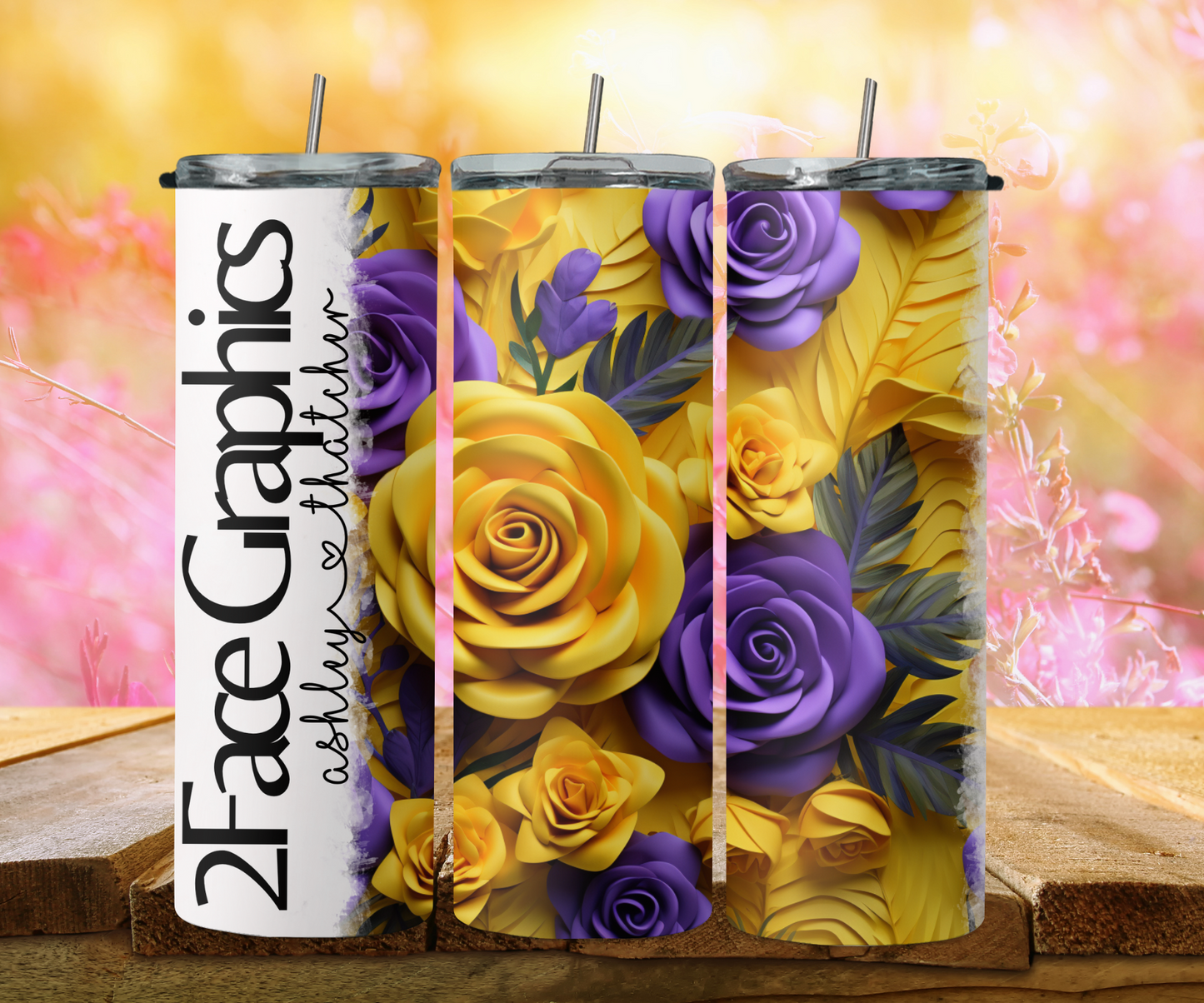 3D yellow, purple rose 2Face Graphics
