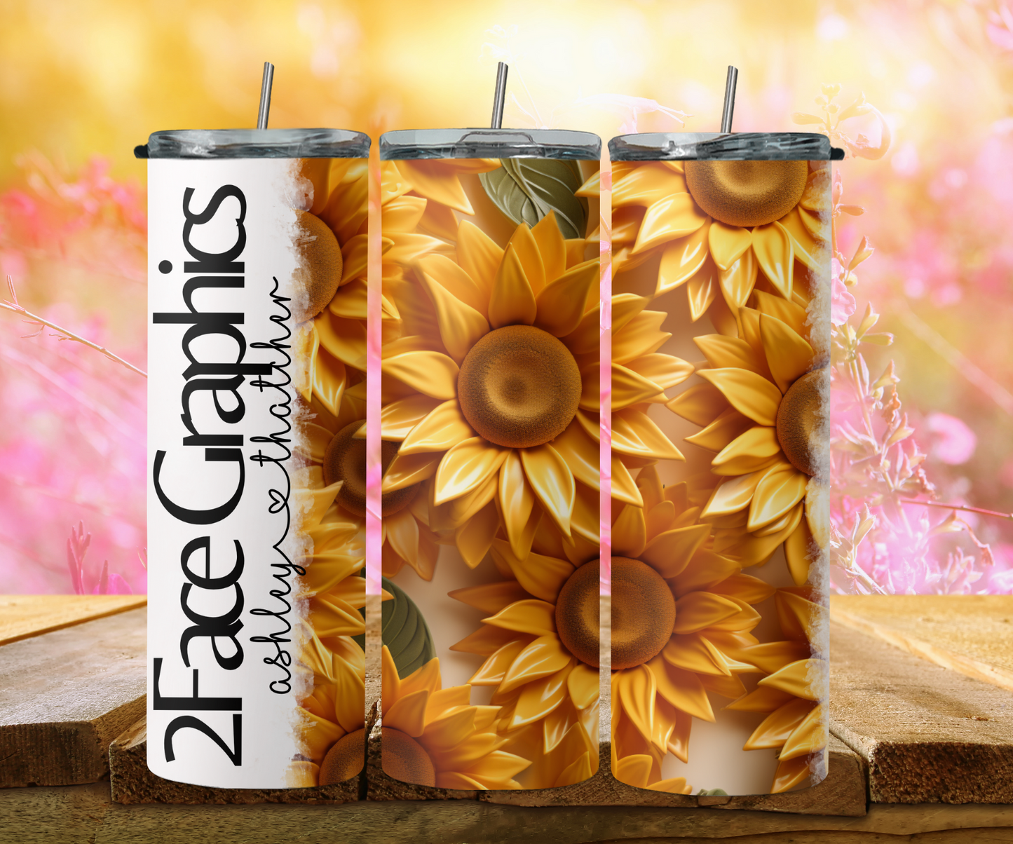 3D yellow sunflower with yellow center 2Face Graphics