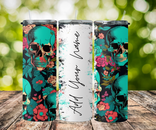 seamless split name- florescent skull with flowers