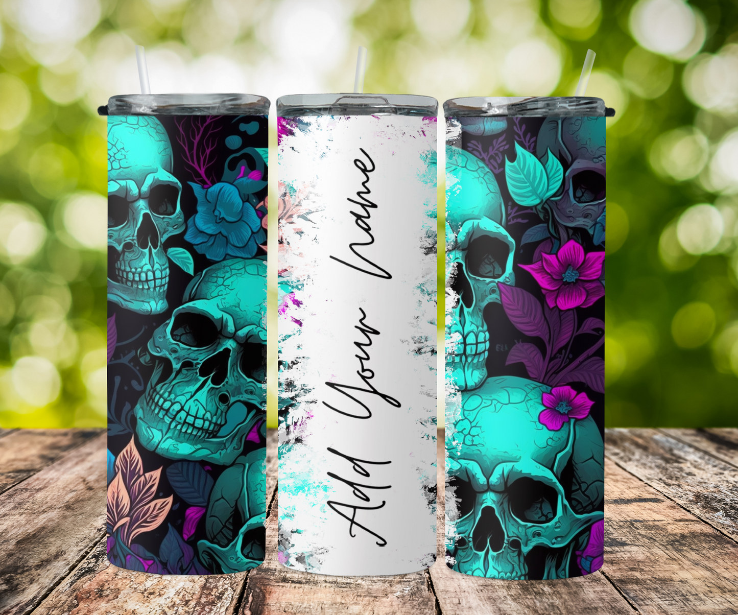 seamless split name-  neon skull with flowers