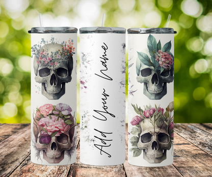 seamless split name- skull with pastel flowers