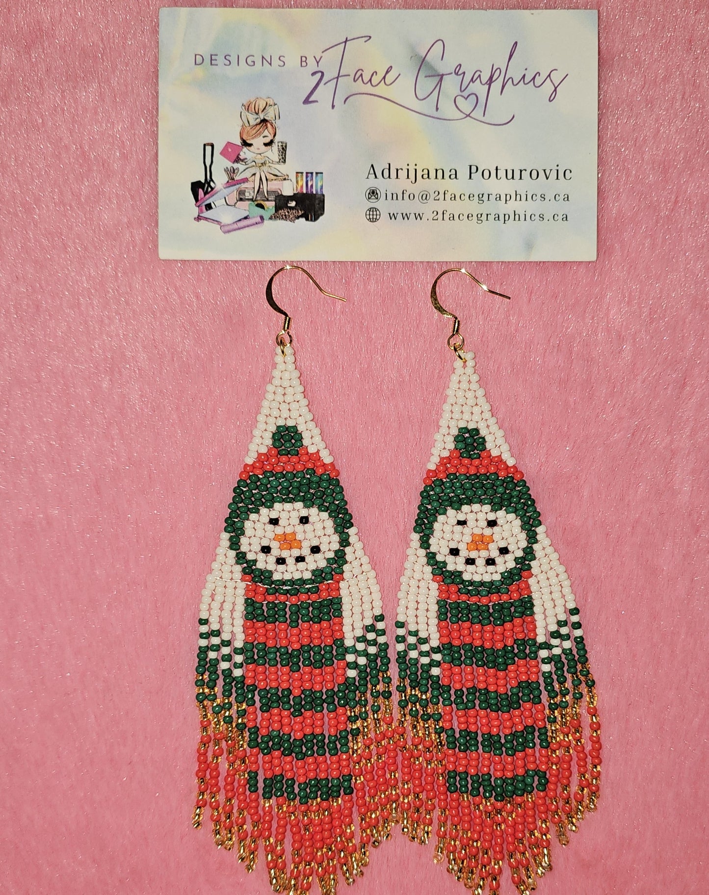 24K Gold Red Snowman Fringe Earrings