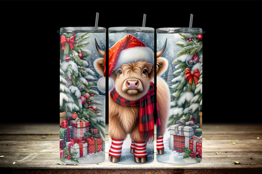 Seamless Highland cow Christmas