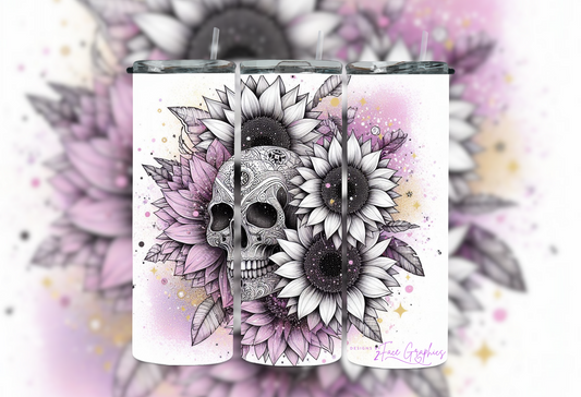 Watercolor Skull With Sunflower