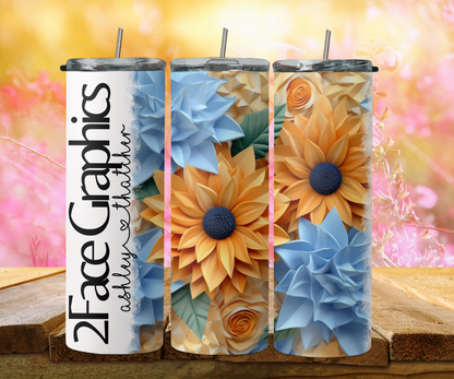 3D blue orange sunflower