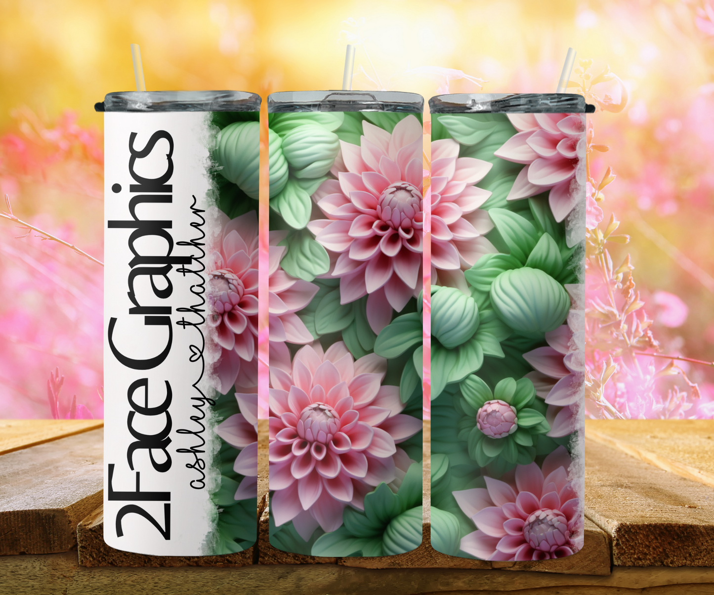 3D green pink flower