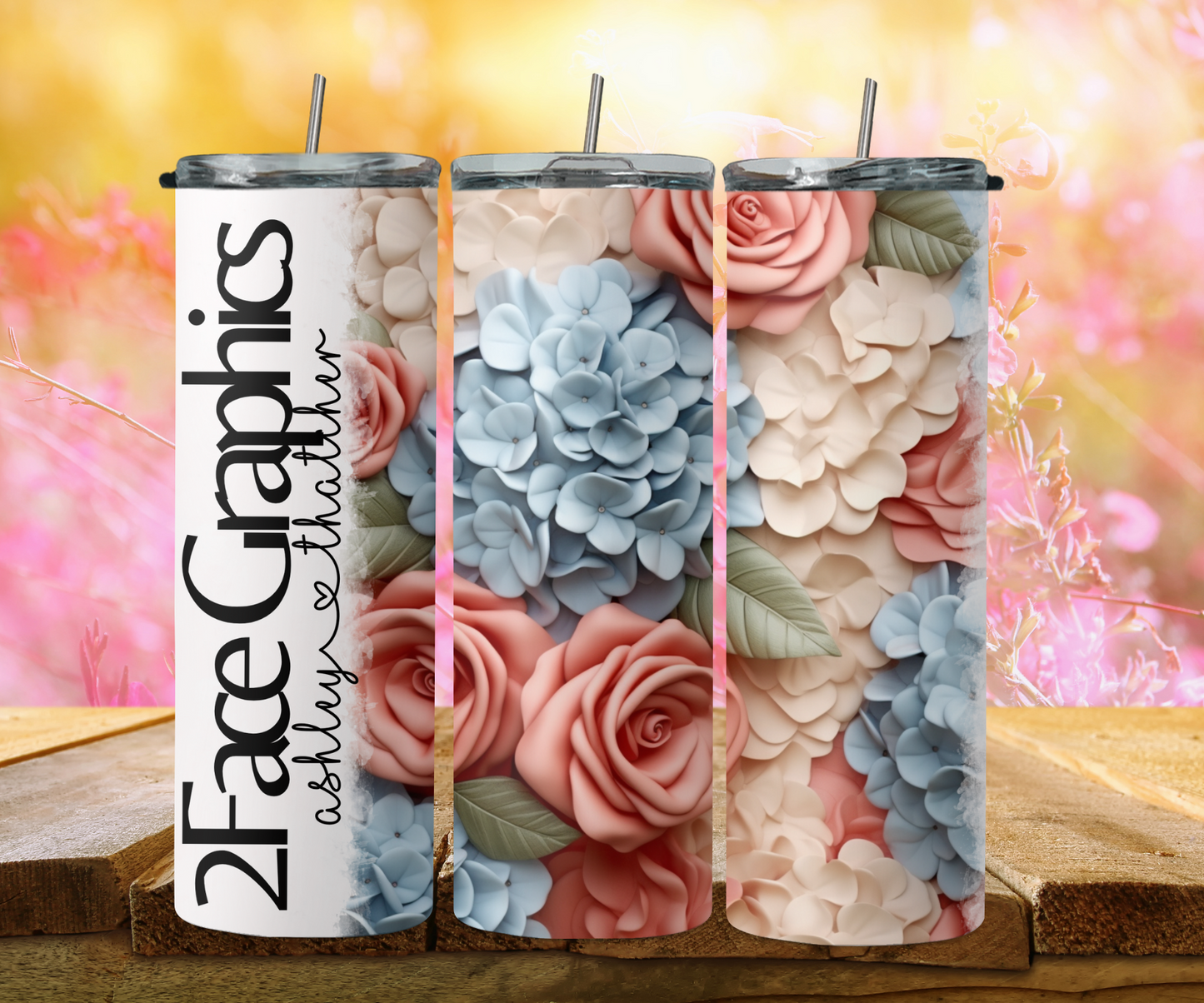 3D mix flowers blue