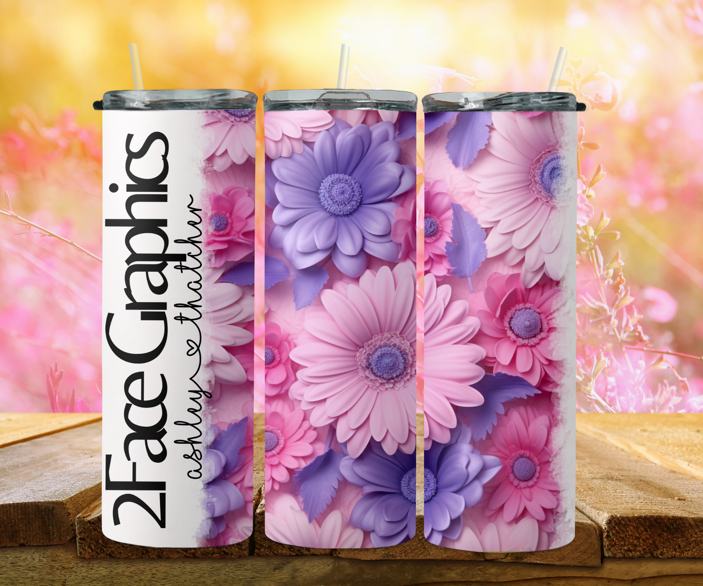 3D pink purple white daisy