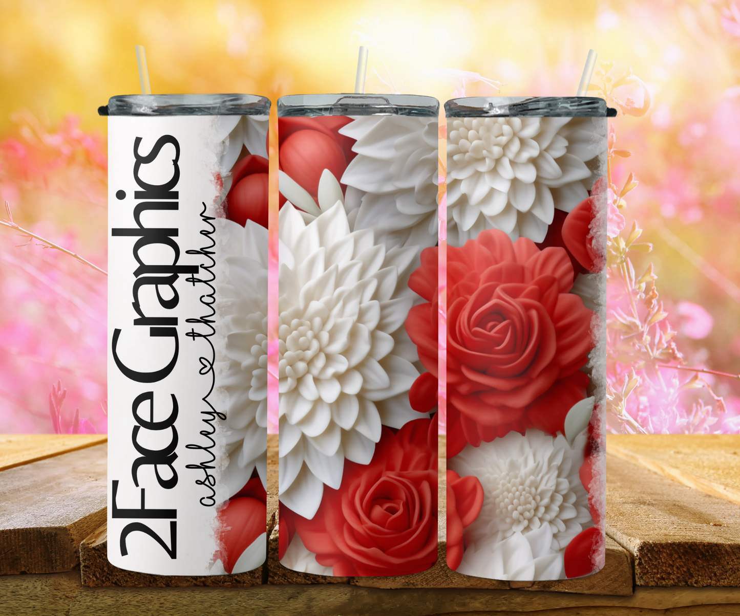 3D red rose & white dandelion