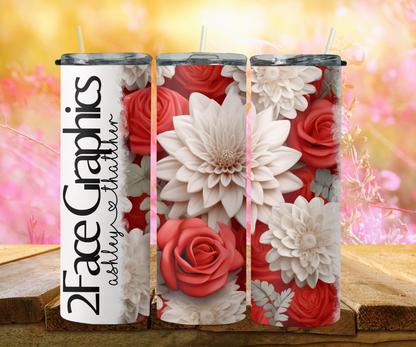 3D red rose white dandelion