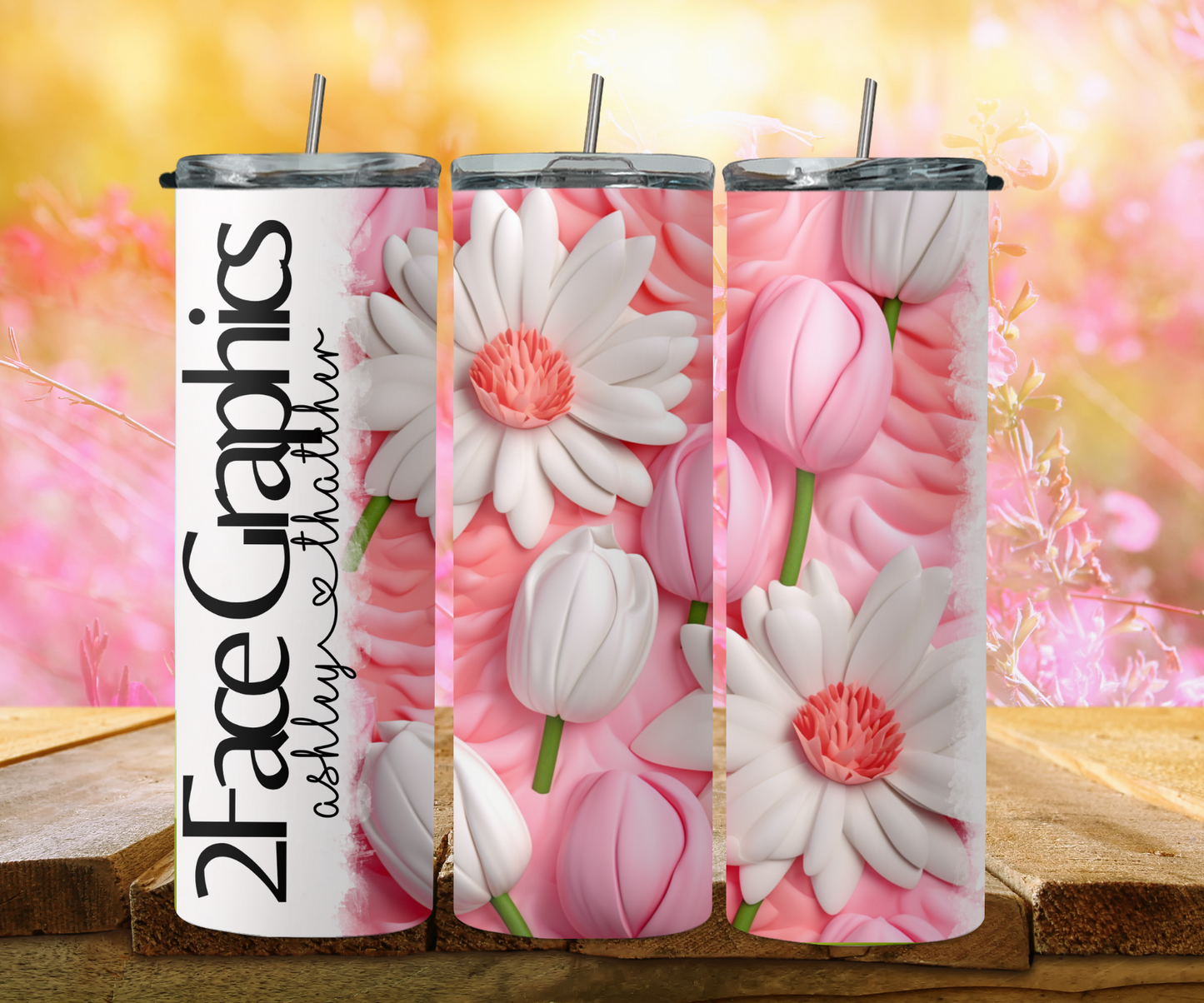 3D tulip white pink white daisy