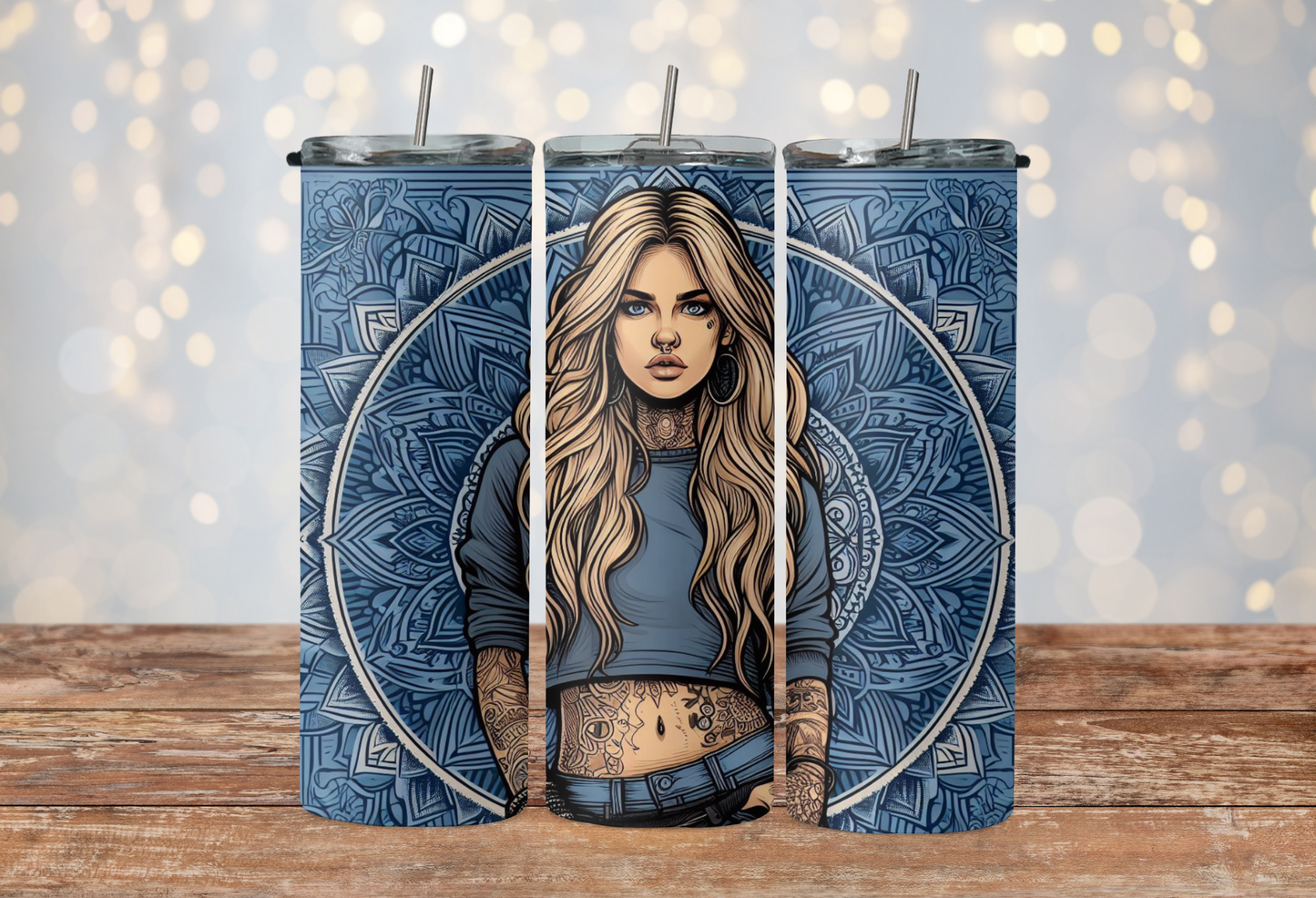 Blue Mandala with blonde hair girl