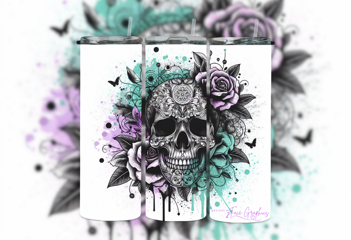 Watercolor Skull Rose