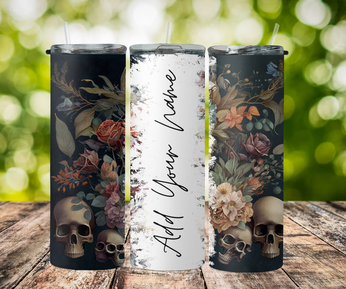 split name- skulls with flowers black background