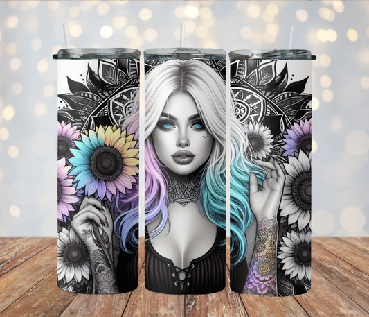 Tattoo Pastel Girl Black Top Mandala Background