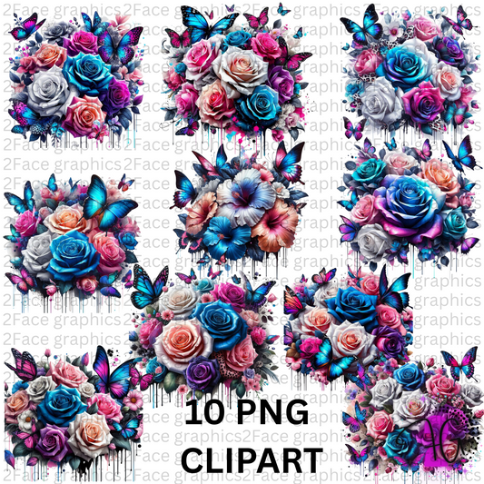 Pastel Flowers and Butterflies