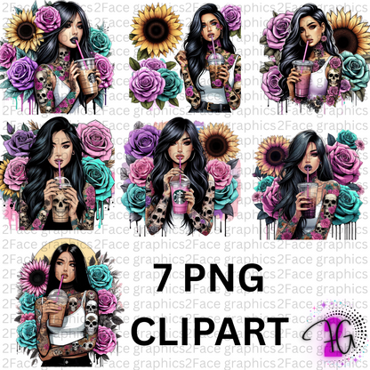 Black Hair Tattoo Girl 20oz wrap