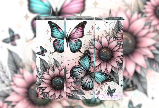 Watercolor Sunflower Butterfly Tumbler