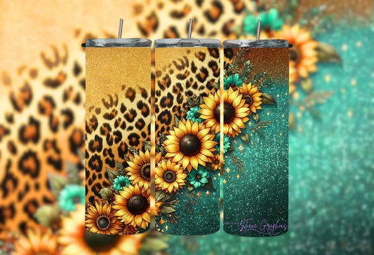 Sunflower Cheetah Sparkle Tumbler 2Face Graphics