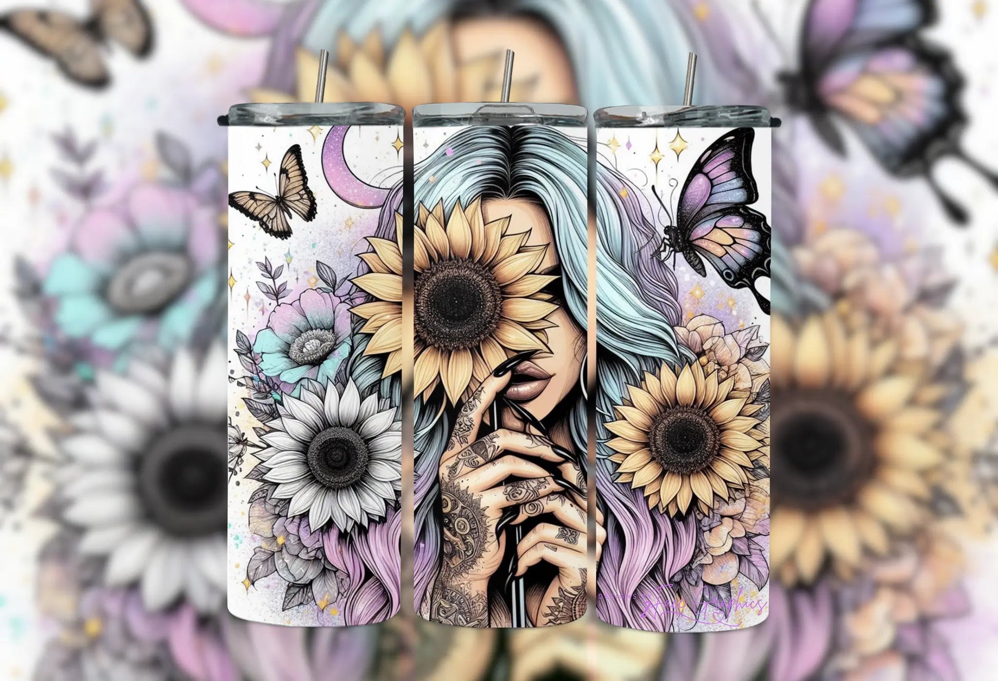 Sunflower Butterfly's Hiding Tumbler 2Face Graphics