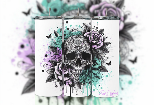 Watercolor Mandala Skull Rose Tumbler