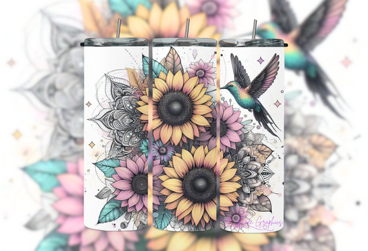 Watercolor Sunflower Hummingbird Tumbler