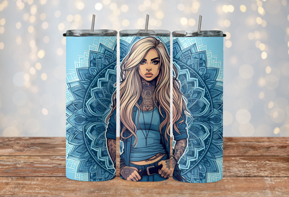 seamless blue mandala girl blond hair