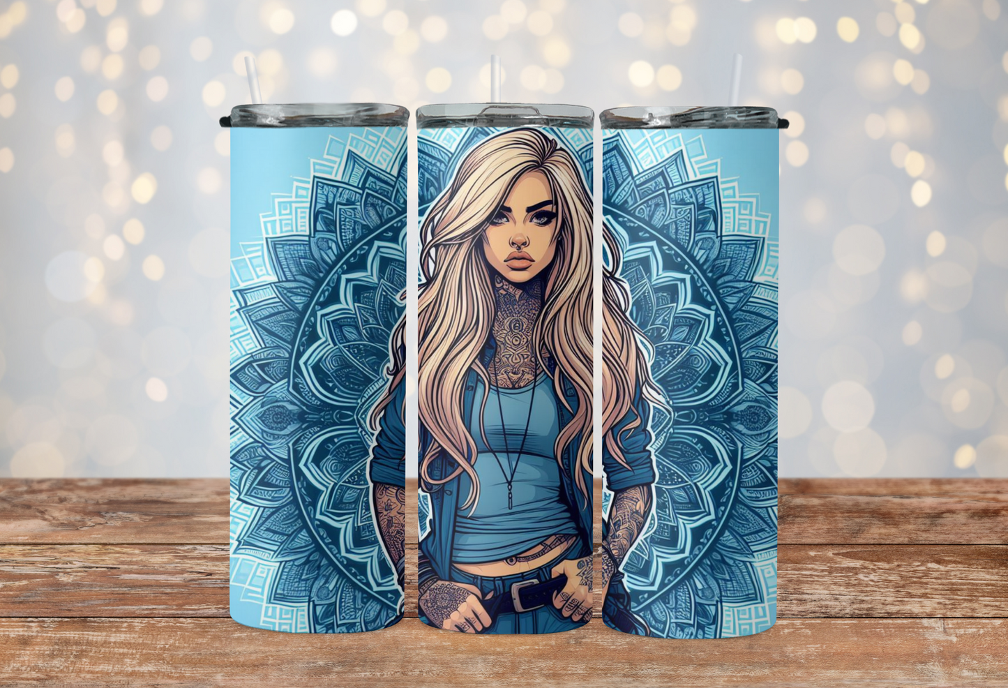 seamless blue mandala girl blond hair