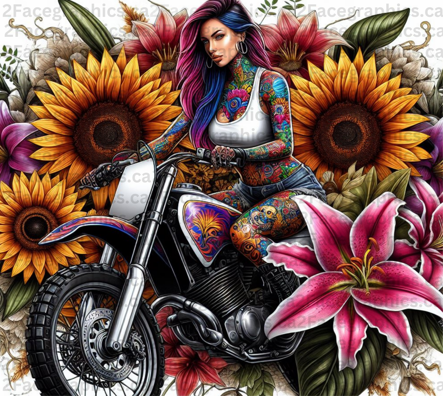 Girl with tattoo riding dirt bike WRAP