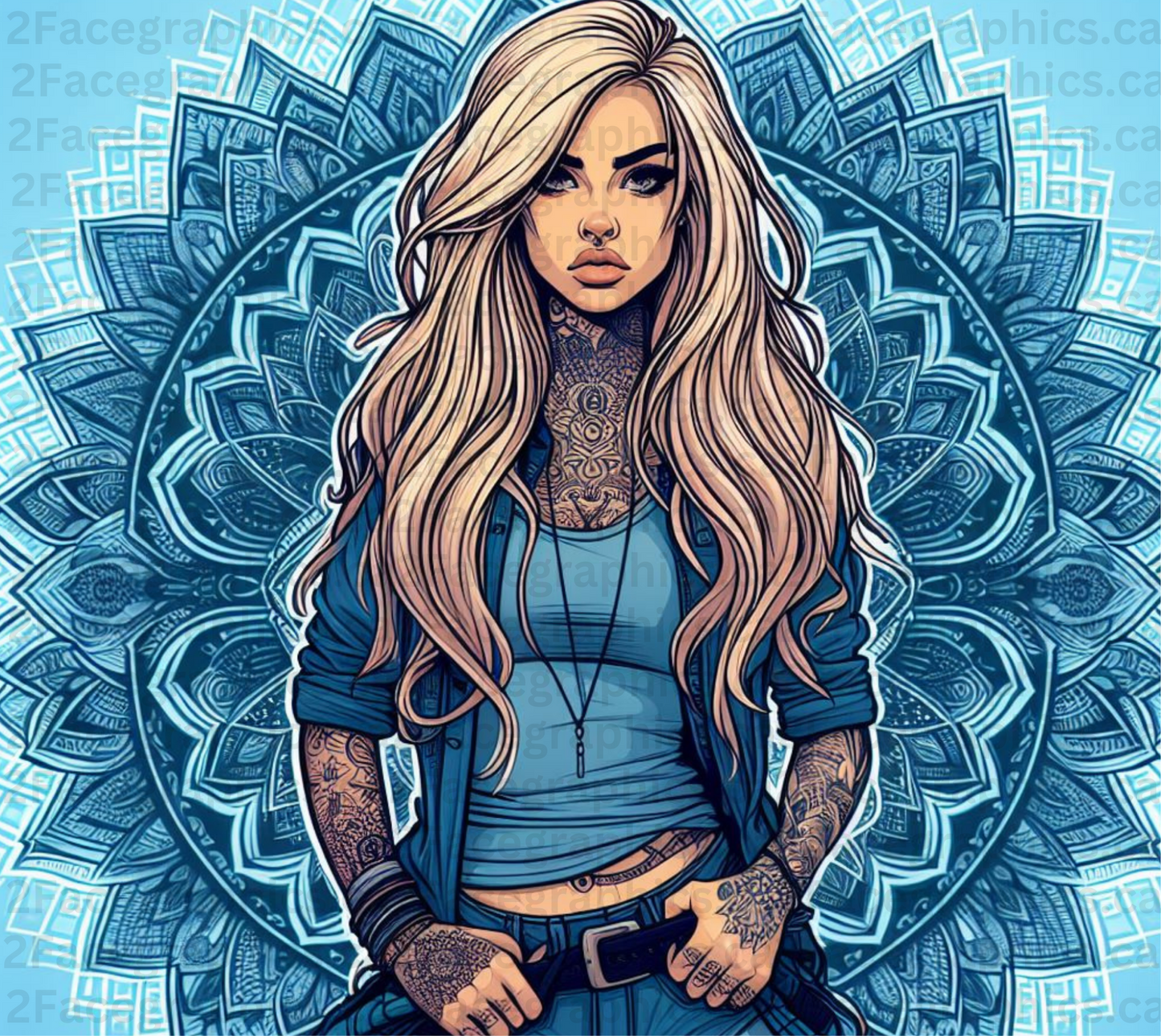 blue mandala with dark dirty blonde hair tattoo WRAP