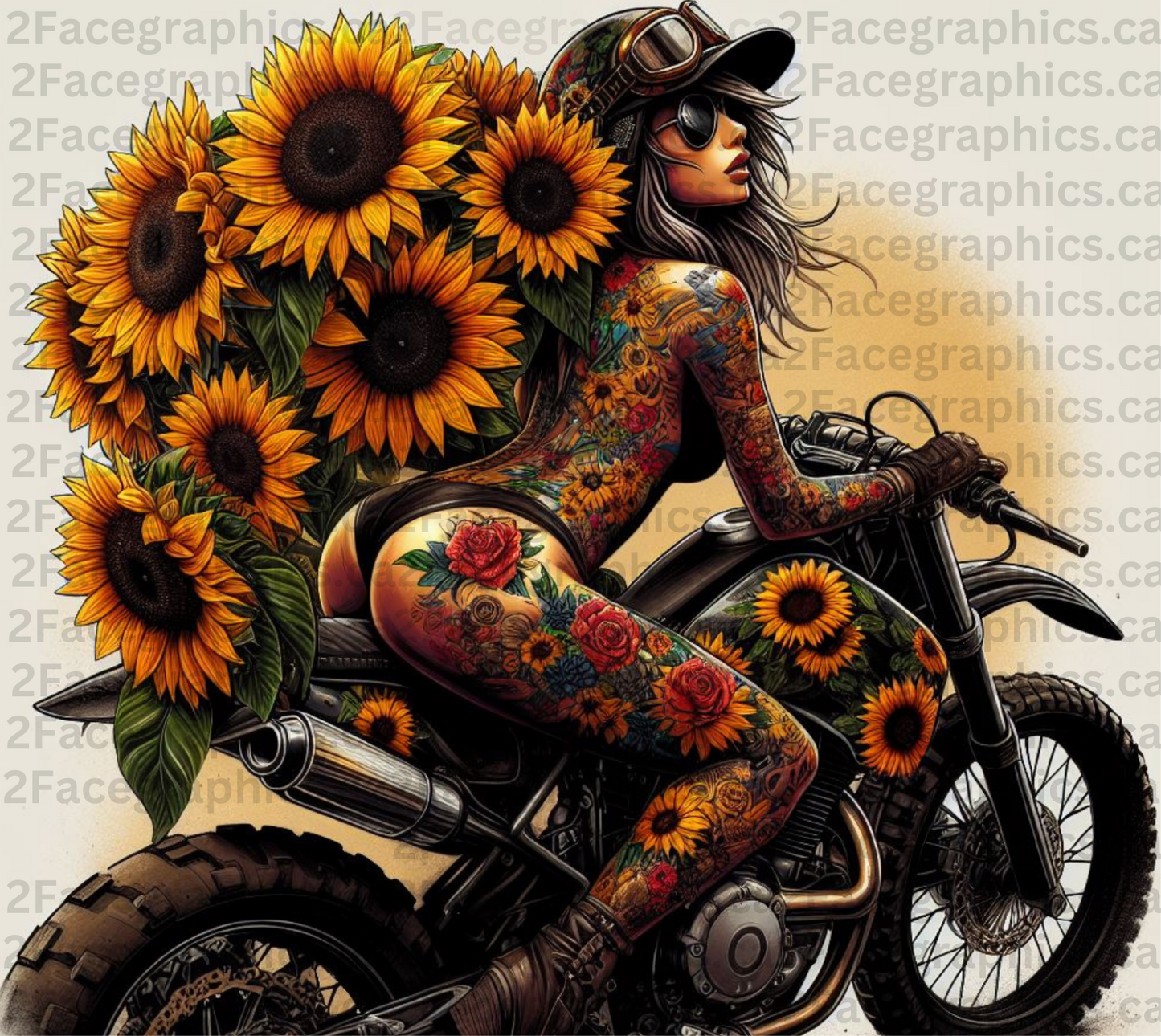 Dirt bike tattoo girl with sunflowers WRAP