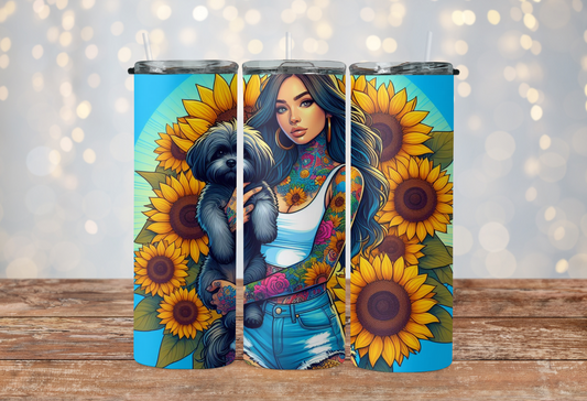 Sunflower girl with Shitzu