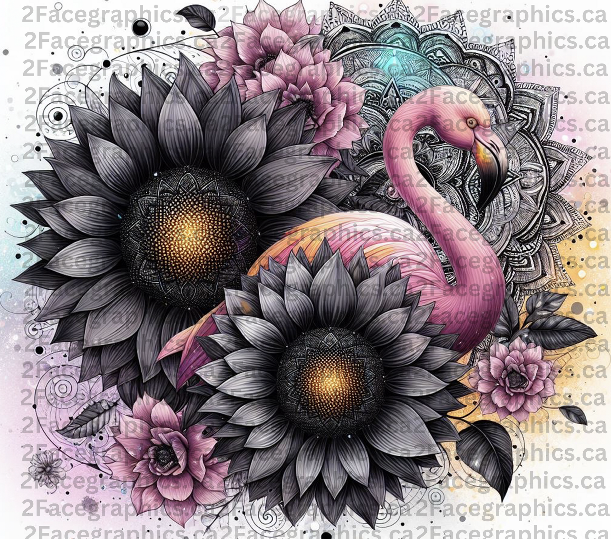 Black Sunflower Flamingo WRAP 2Face Graphics