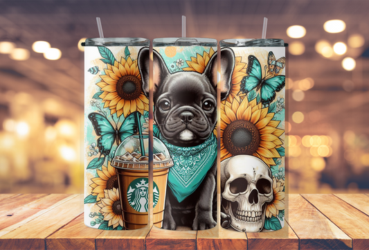 Frenchie drinking coffee starbucks