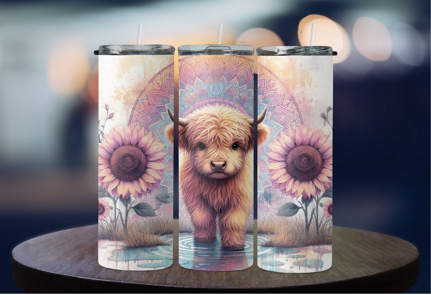 highland cow with mandala background