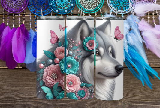 Wolf With 3D Flowers