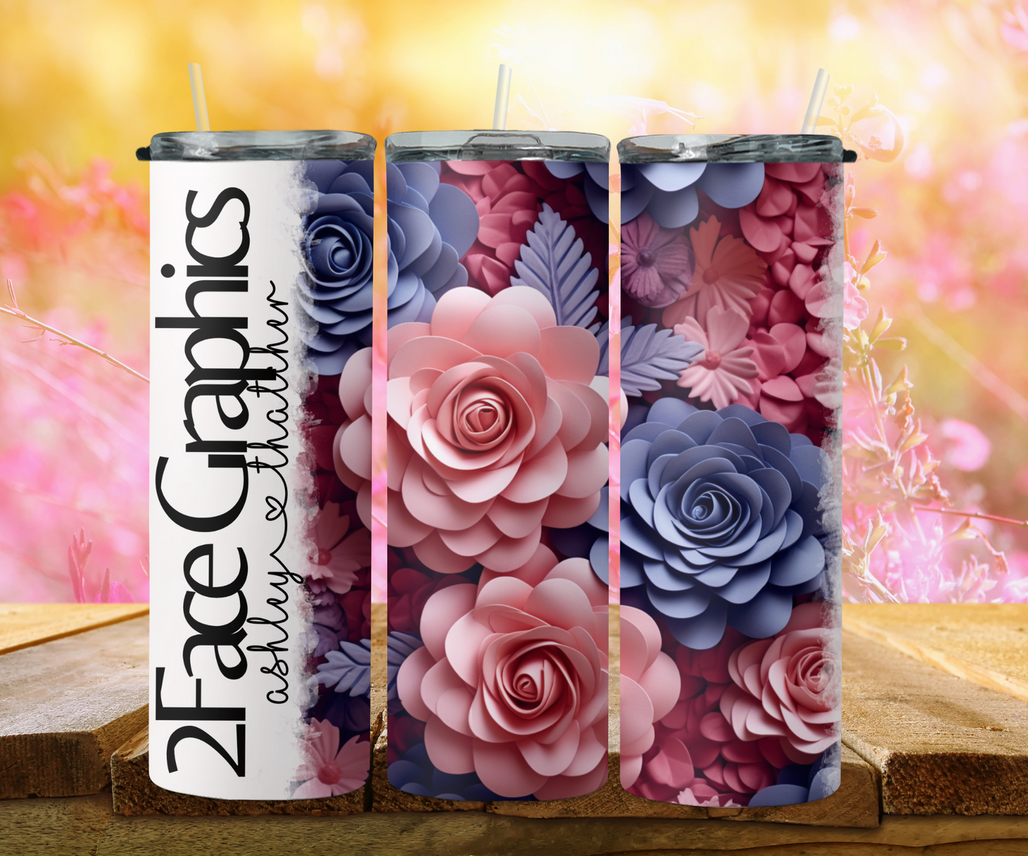 3D pink blue flower mix