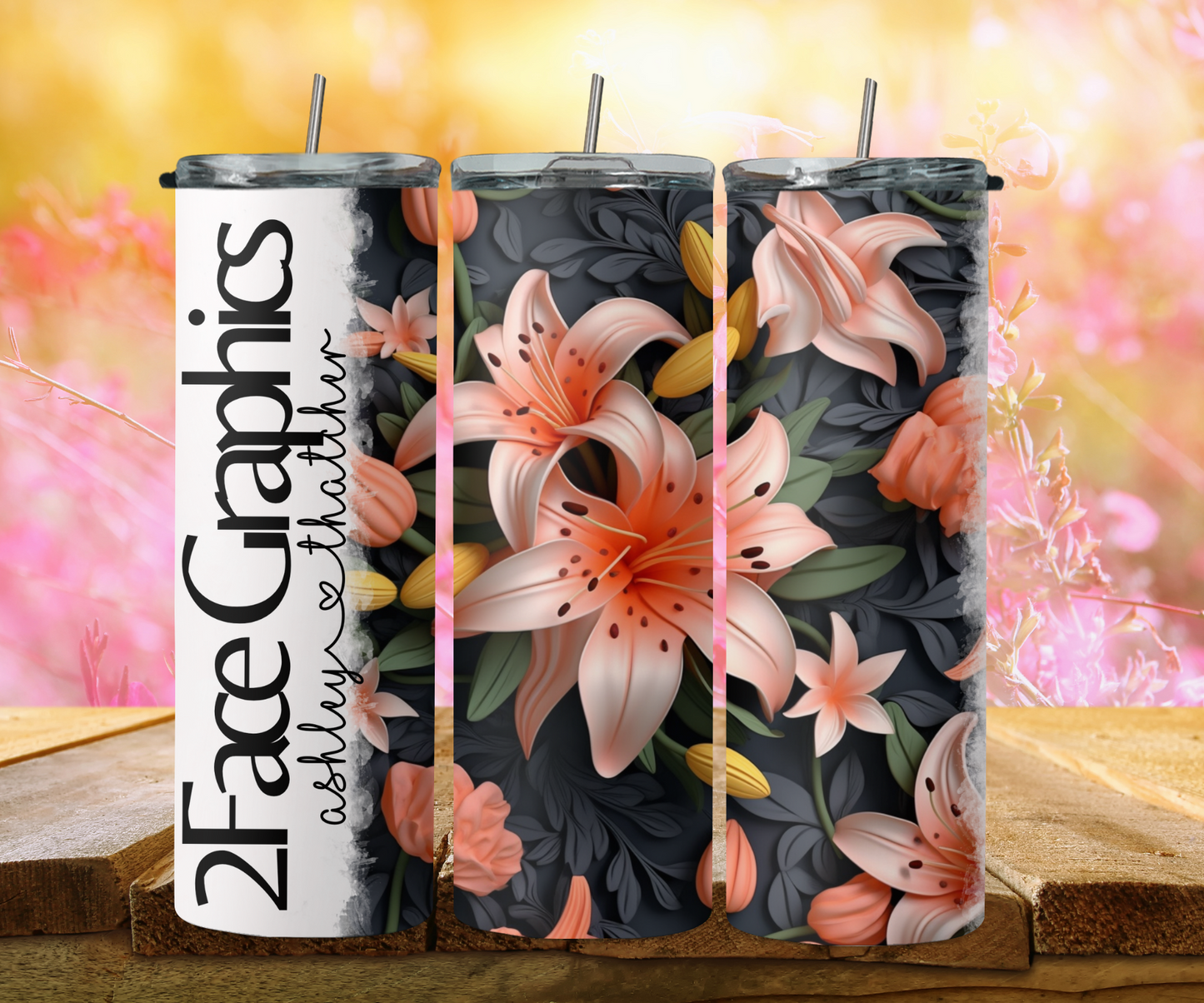 3D pink orange flower with dark background