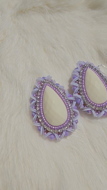 Dimond cut teardrop beaded 2 in 1 earrings
