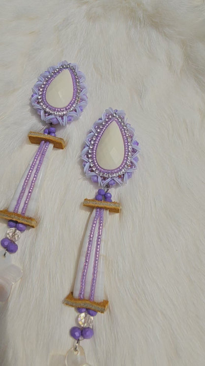 Dimond cut teardrop beaded 2 in 1 earrings