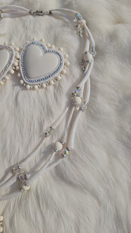 White dentalium necklace earring set