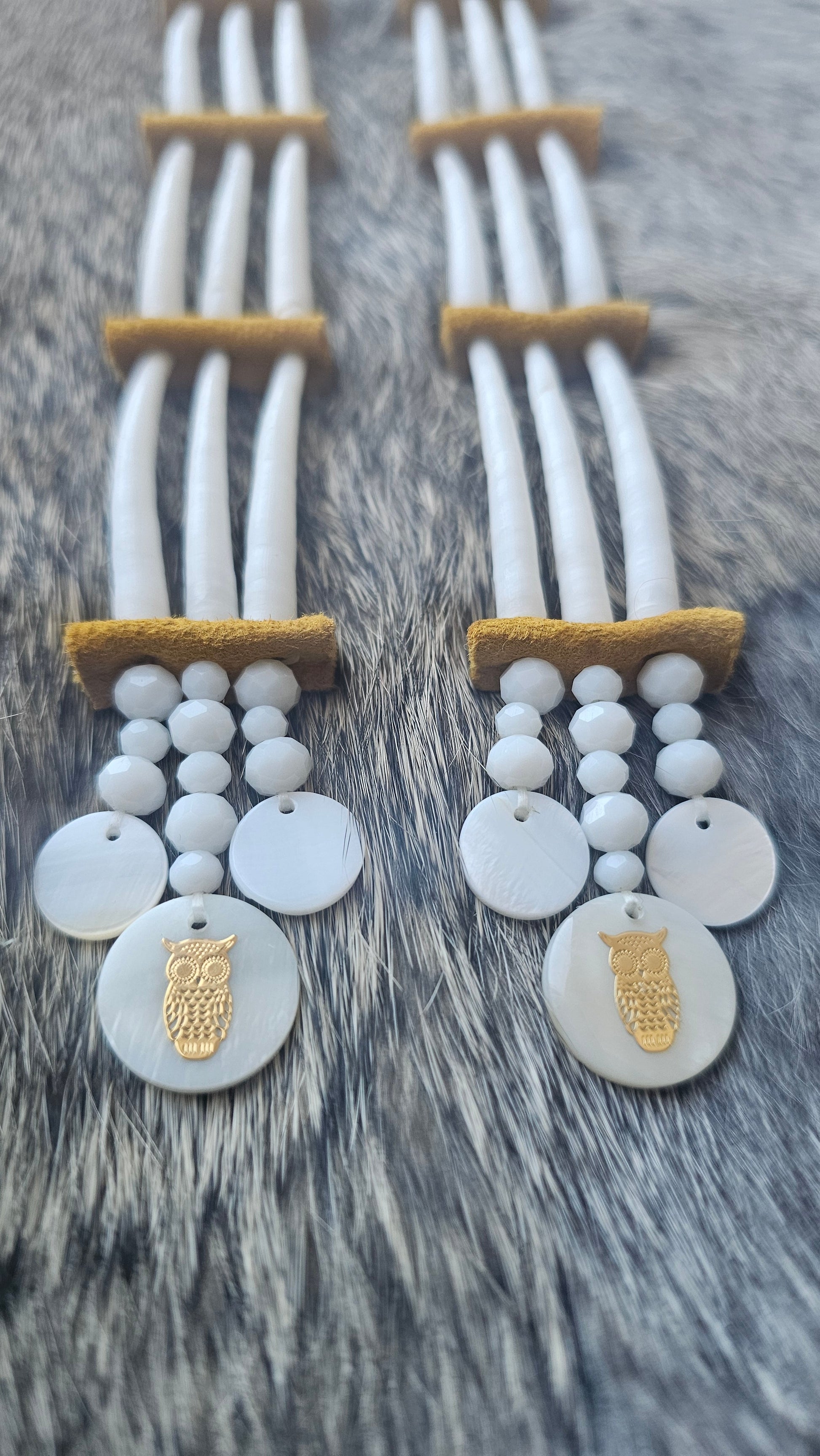 Owl dentalium earrings 2Face Graphics