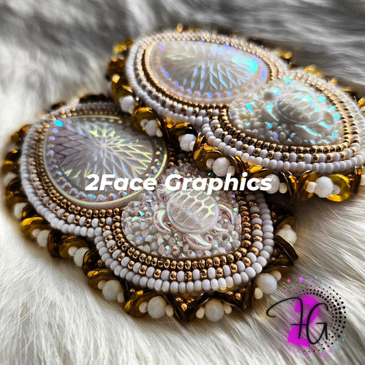 White gold beaded turtle tear drop 2Face Graphics