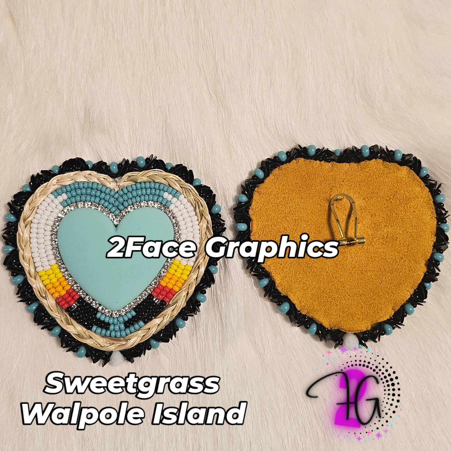 Sweetgrass beaded blue heart earrings