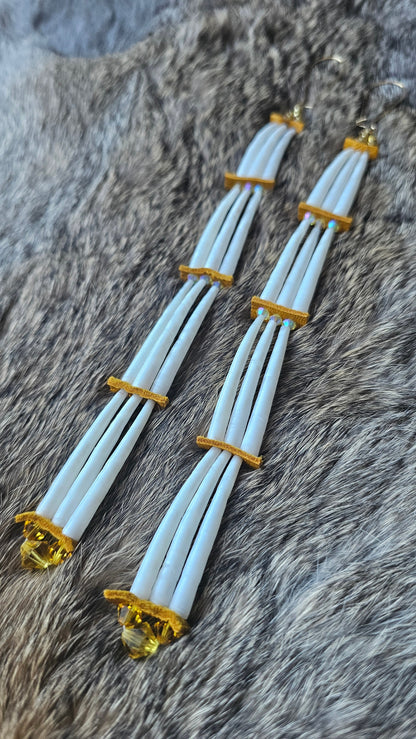 Yellow crystal dentalium earrings 2Face Graphics