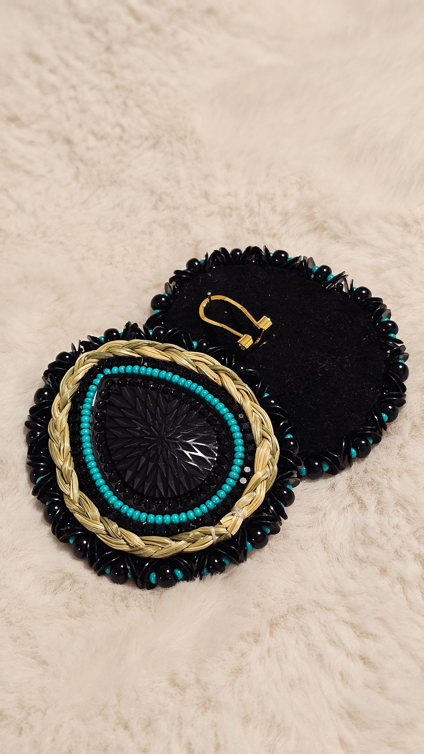 Sweetgrass beaded teardrop