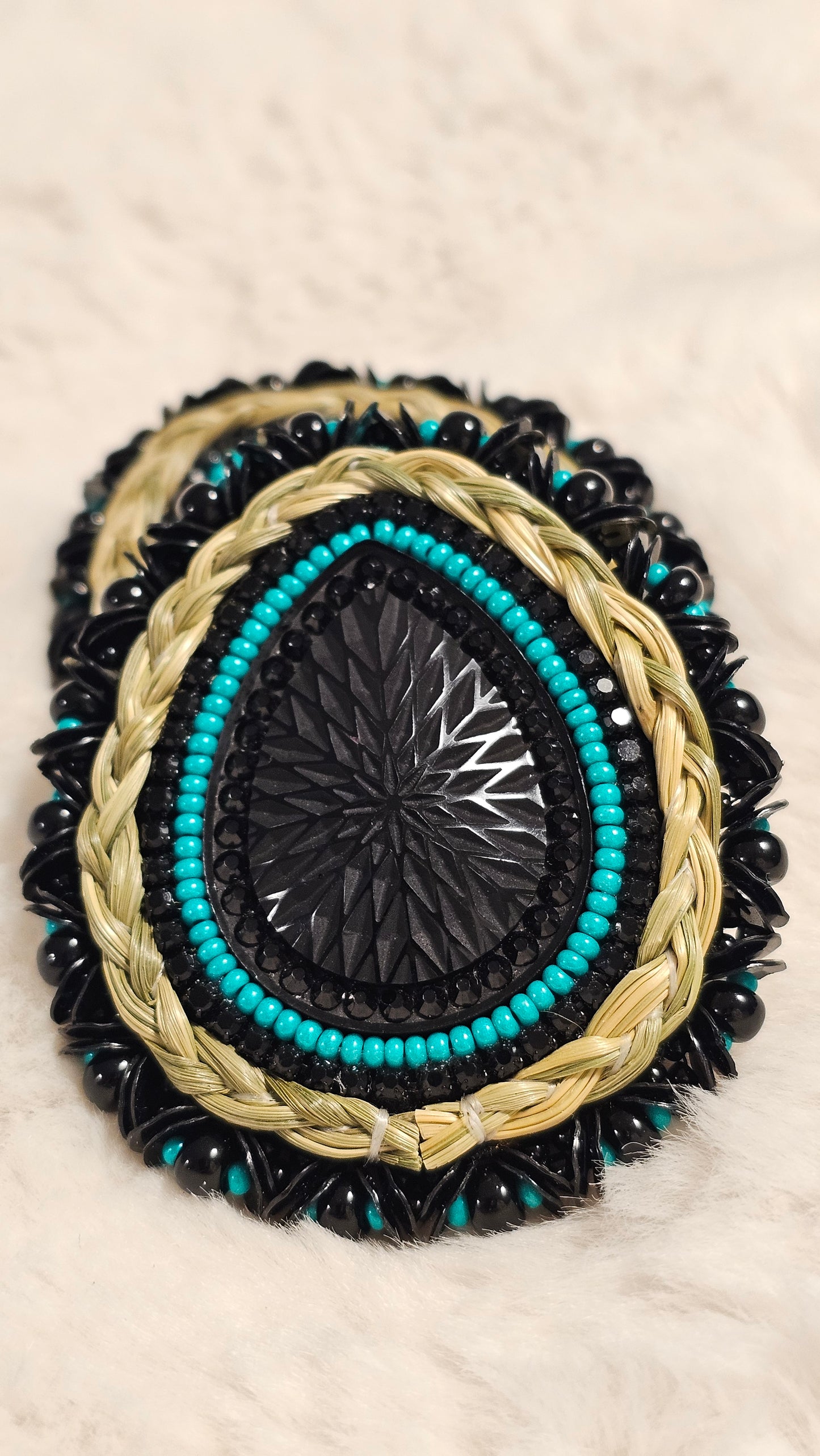 Sweetgrass beaded teardrop