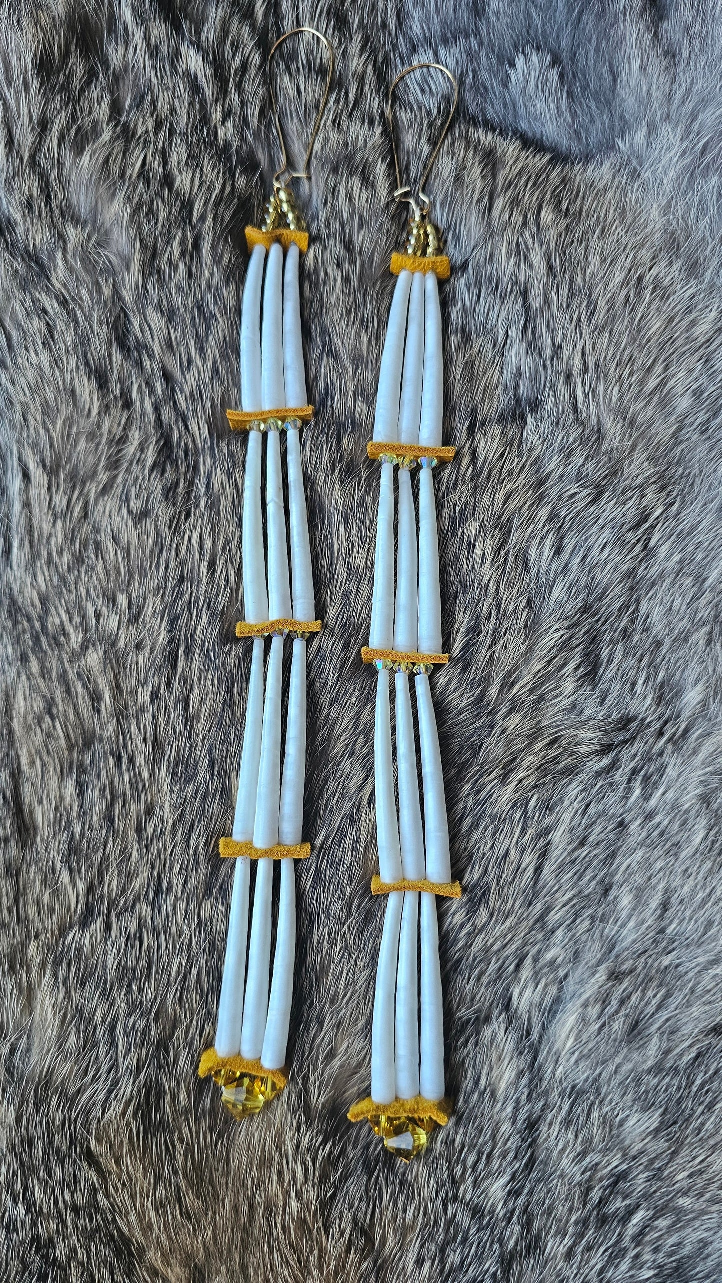 Yellow crystal dentalium earrings 2Face Graphics