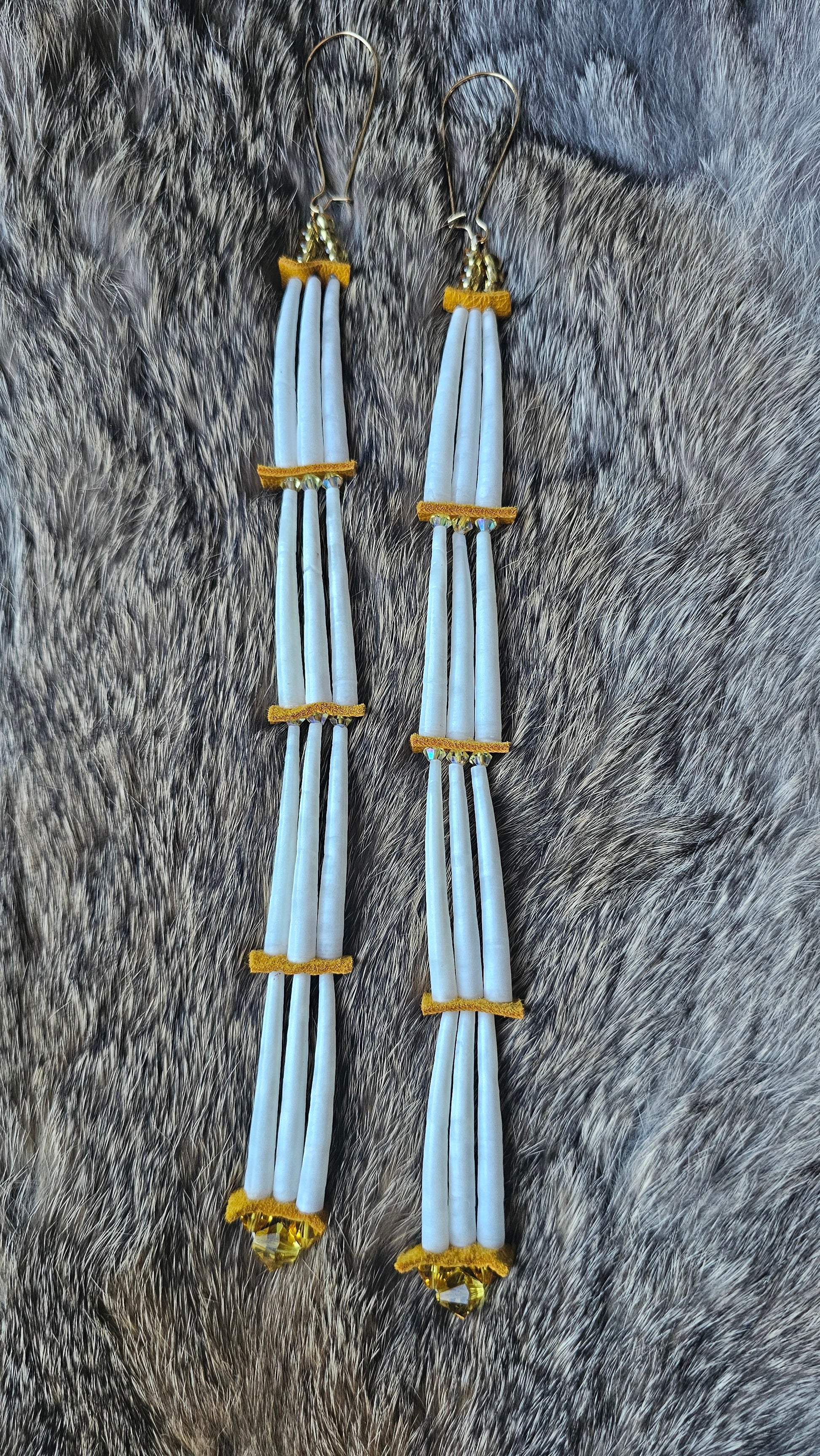 Yellow crystal dentalium earrings 2Face Graphics