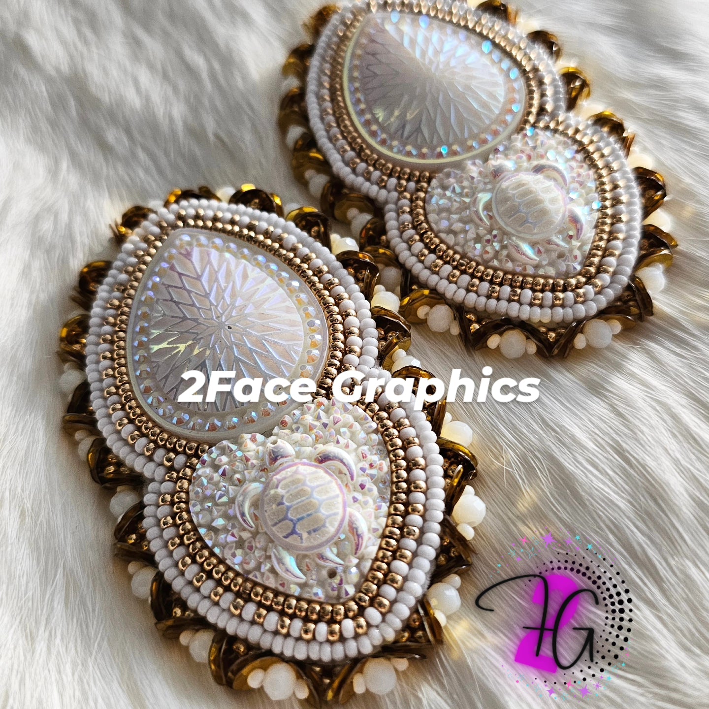 White gold beaded turtle tear drop 2Face Graphics